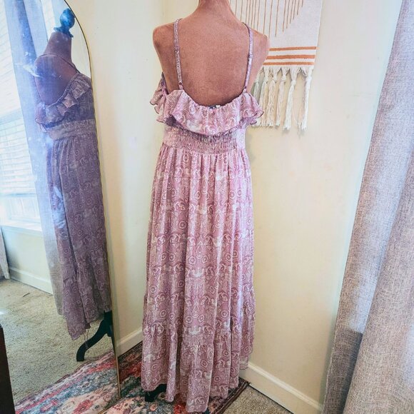 Guess Mauve Vintage 2000s Midi High-Low Dress | Boho Paisley | Size 11 - Picture 3 of 16